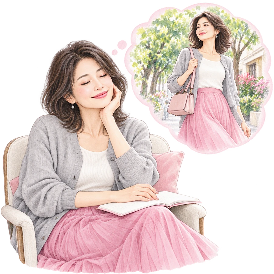 望む未来の自分の感覚を感じる女性のイラスト